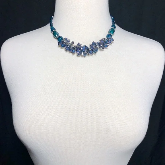 Blue Glass Bead Cluster Necklace Earrings Set - Picture 3 of 3